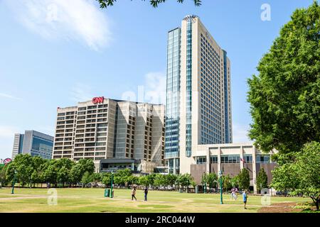 Atlanta Georgia, Centennial Olympic Park, Omni Atlanta Hotel presso il CNN Center Center Center Foto Stock