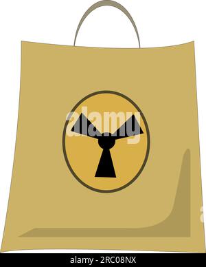 Grafica vettoriale, icona, sacchetto di carta con segnale di radiazione su sfondo bianco. Illustrazione Vettoriale
