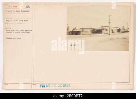 Immagine dei reparti contagiosi del base Hospital, Camp Jackson a Columbia, South Carolina durante la prima guerra mondiale. La fotografia è stata scattata da un fotografo non rivelato e appartiene alla collezione di fotografie delle attività militari americane. L'immagine è datata 8 agosto 1918, e parte del numero 4/898. Foto Stock