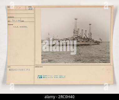 U.S.S. Missouri, presa nel febbraio 1918. Solo per uso ufficiale. Questa fotografia è etichettata come 111-SC-2973 con una descrizione che attesta che è stata rilasciata dalla U.S.S. Missouri. Il fotografo dell'immagine è CORRETTO. Foto Stock