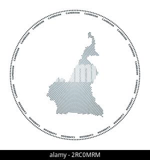 Logo round del Camerun. Forma in stile digitale del Camerun in cerchio punteggiato con il nome del paese. Icona tecnologica del paese con punti graduati. Illustrazione Vettoriale