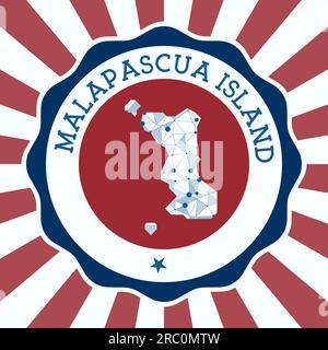 Malapascua Island Badge. Logo rotondo dell'isola con mappa triangolare e raggi radiali. Vettore EPS10. Illustrazione Vettoriale