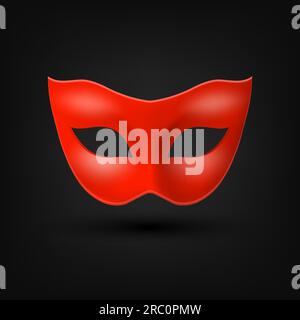 Primo piano dell'icona della maschera Vintage Vintage Carnival Red 3d Realistic Blank isolata. Maschera eroe per Carnevale, Party, occhiali in maschera. Modello di progetto per Illustrazione Vettoriale