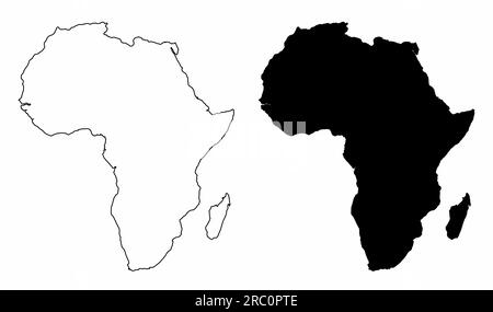 Le mappe della silhouette Africa in bianco e nero Illustrazione Vettoriale