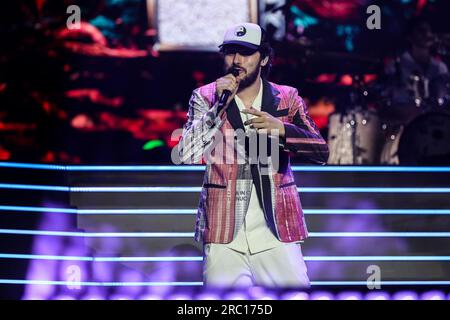 Milano, Italia. 11 luglio 2023. Pinguini tattici Nucleari si esibisce dal vivo sul palco durante lo STADI 2023 allo Stadio San Siro di Milano. Credito: SOPA Images Limited/Alamy Live News Foto Stock