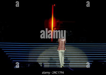 Milano, Italia. 11 luglio 2023. Pinguini tattici Nucleari si esibisce dal vivo sul palco durante lo STADI 2023 allo Stadio San Siro di Milano. (Foto di Fabrizio Carabelli/SOPA Images/Sipa USA) credito: SIPA USA/Alamy Live News Foto Stock