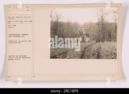 Progressi costruttivi a Camp Humphreys, Virginia. Questa è una visione generale di Trestle No. 6 dall'estremità nord La foto è stata scattata il 27 maggio 1918 ed è stata pubblicata e pubblicata il 3 giugno 1918 dalla Historical Branch, W.P.D. Foto Stock