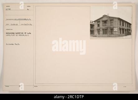 Barracks No. 5, situata nel porto di Newark, New Jersey, servì come quartier generale del Dipartimento dei Quartermaster durante la prima guerra mondiale Gli edifici erano occupati dal dipartimento, come si vede nella foto. Questa immagine è stata scattata il 27 maggio 1919 dal fotografo Sot Steiniger, e la descrizione è stata ricevuta il 28 giugno 1919. Foto Stock