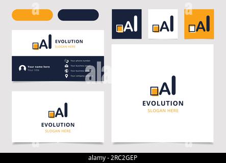 Logo Evolution con slogan modificabile. Libro di branding e modello biglietto da visita. Illustrazione Vettoriale