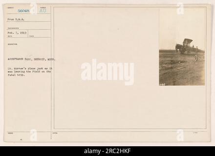 L'aereo del tenente Morrow all'Acceptance Park di Detroit, Michigan, prima del suo volo fatale. Scattata il 7 febbraio 1919, questa fotografia cattura l'aereo mentre si prepara alla partenza. Foto rilasciata dal D.M.A. 56048. Nota: 299. Foto Stock