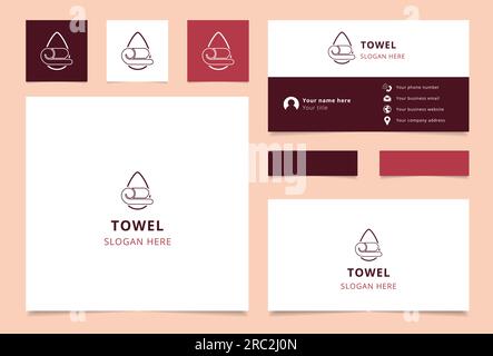 Design con logo Towel e slogan modificabile. Libro di branding e modello biglietto da visita. Illustrazione Vettoriale