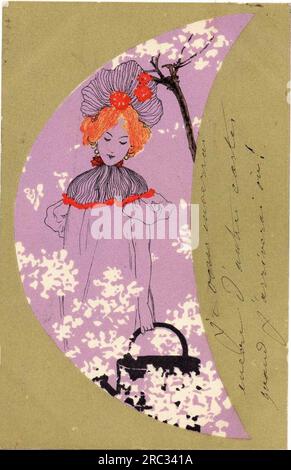 Ragazze con contorni verdi oliva 1901 di Raphael Kirchner Foto Stock