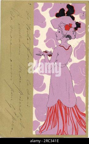 Ragazze con contorni verdi oliva 1901 di Raphael Kirchner Foto Stock