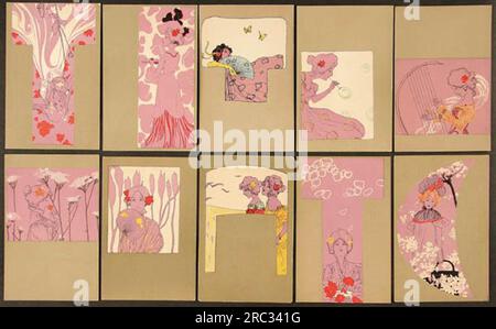 Ragazze con contorni verdi oliva 1901 di Raphael Kirchner Foto Stock
