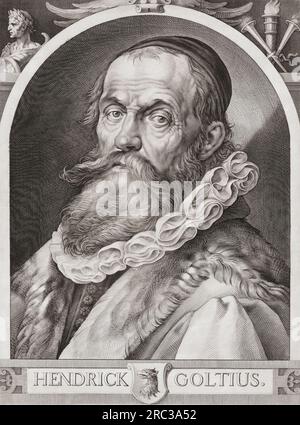 Hendrick Goltzius, 1558 - 1617. Stampatore olandese, disegnatore, incisore e pittore. Dopo un'incisione di Jan Muller. Foto Stock