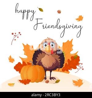 carta del ringraziamento foglie di tacchino e zucca. Illustrazione vettoriale Illustrazione Vettoriale
