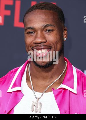 Hollywood, Stati Uniti. 11 luglio 2023. HOLLYWOOD, LOS ANGELES, CALIFORNIA, USA - 11 LUGLIO: La sicurezza gratuita del football americano per i Baltimore Ravens della National Football League Marcus Williams arriva alla Los Angeles Premiere della stagione 1 del "quarterback" di Netflix, tenutasi al Netflix Tudum Theater l'11 luglio 2023 a Hollywood, Los Angeles, California, Stati Uniti. (Foto di Xavier Collin/Image Press Agency) credito: Image Press Agency/Alamy Live News Foto Stock