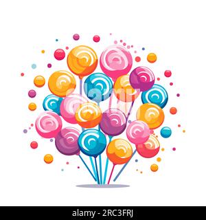Immagine lecca-lecca isolata. Set di vari lecca lecca dolce su bastoncino. Caramelle intrecciate con design piatto. Illustrazione vettoriale Illustrazione Vettoriale