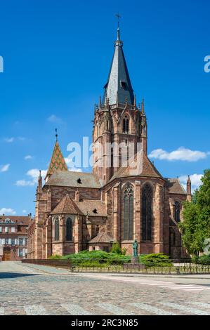 Chiesa Collegiata dei Santi Pietro e Paolo, Wissembourg, Alsazia, Francia, Europa Foto Stock