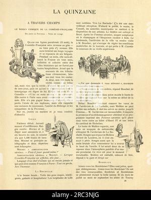 Fumetti francesi d'epoca. La Quinzaine. Un Travers Champs. Le Roman comique de la comedie francaise. XIX secolo Foto Stock