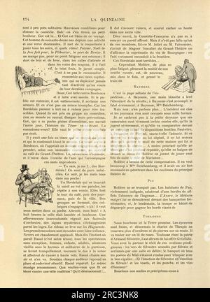 Fumetti francesi d'epoca. La Quinzaine. Un Travers Champs. Le Roman comique de la comedie francaise. XIX secolo Foto Stock