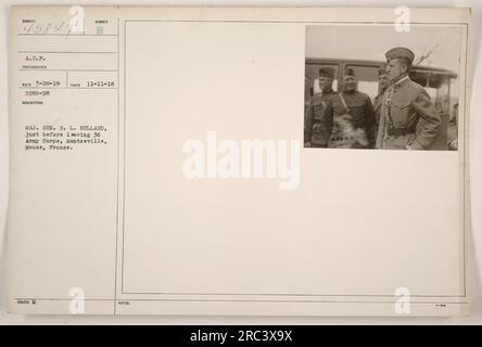 Maggiore generale R.L. Bullard viene catturato in questa foto poco prima di lasciare il 3rd Army Corps a Montzeville, nella Mosa, in Francia. L'immagine è stata scattata l'11 novembre 1918. Il fotografo era associato all'A.E.F. Alla fotografia viene assegnato il numero di identificazione del SUNECT 758491 con notazione aggiuntiva 45849-9004. Foto Stock