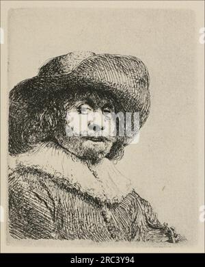 Un Ritratto di un uomo con un cappello largo e un Ruff 1638 di Rembrandt Foto Stock