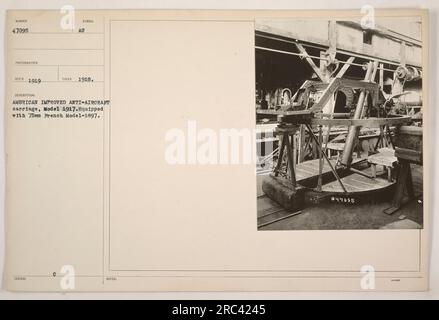 Carrozza antiaerea americana, modello 1917 con un cannone francese modello 1897 da 75 mm. Questa fotografia è stata scattata nel 1918 e ha rilasciato un simbolo dell'AU dal fotografo Wee'd nel 1919. Le note indicano il numero di identificazione della fotografia come @47095. Foto Stock