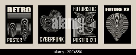 Poster geometrici astratti Y2K retrò-futuristici, arte murale, stampe di t-shirt, striscioni Illustrazione Vettoriale