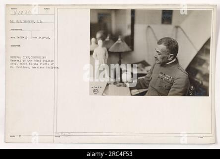 Tenente H.S. Drucker, un fotografo del Signal Corps, catturò questa immagine il 18 gennaio 1919. Il generale Diaz, comandante generale del Regio Esercito Italiano, posa nello studio dello scultore americano, Mr. Davidson. La fotografia reca il numero 41430 ed è stata rilasciata sotto la rubrica C P.E.Eau di. Foto Stock