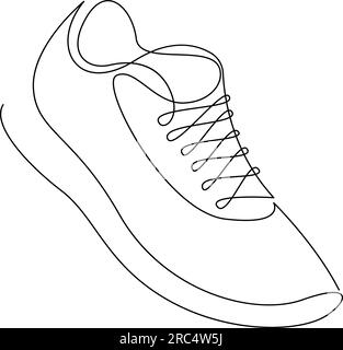 Disegno a linea continua singolo del pattino. Scarpe sportive disegnate in uno stile artistico a una linea. Sneakers isolate su sfondo bianco. Vettore minimalista disegnato a mano Illustrazione Vettoriale