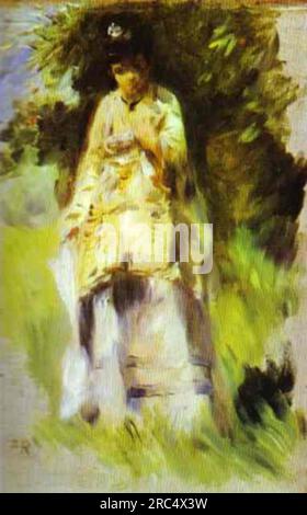 Woman Standing by a Tree di Pierre-Auguste Renoir Foto Stock