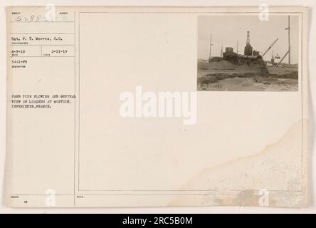 Un tubo di sabbia che scorre e una vista generale dei caricatori a Montoir, Loire-Inferieure, Francia. Questa foto è stata scattata l'8 aprile 1919 dal sergente F. T. Morris, S.C. È stato ricevuto il 19 aprile 1919, con la descrizione numero 188LED. Le note indicano che è stata adottata l'11 febbraio 1919. Foto Stock