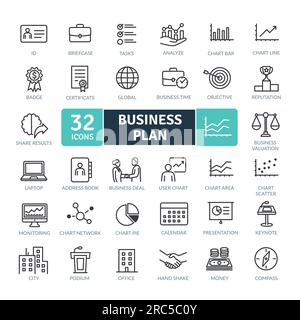 Pacchetto icone Business Plan. Set di icone con linee sottili. Icone vettoriali semplici Illustrazione Vettoriale