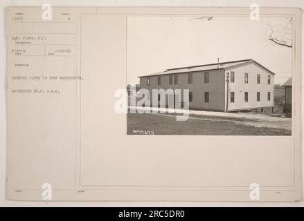 Vista generale del magazzino n. 2, un magazzino appartenente al Quartermaster Corps a Fort Washington. La foto è stata scattata il 29 aprile 1919 da Sgt. Combs. Il magazzino n. 2 può essere visto nell'immagine, e fa parte delle più grandi attività militari a Fort Washington. Foto Stock