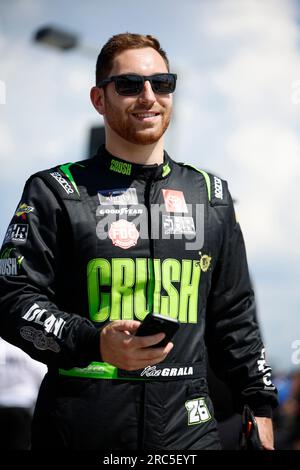 Hampton, Georgia, USA. 8 luglio 2023. NASCAR Xfinty driver, Kaz Grala (26) scende in pista per qualificarsi per l'Alsco Uniforms 250 all'Atlanta Motor Speedway di Hampton GA. (Immagine di credito: © Walter G. Arce Sr./ZUMA Press Wire) SOLO USO EDITORIALE! Non per USO commerciale! Foto Stock
