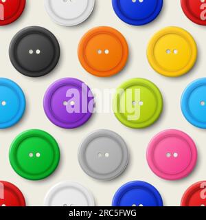 Modello vettoriale senza cuciture con 3D pulsanti realistici per Closeup vestiti isolato. Moda, Arte, lavoro a aghi, cucito, decorazione Scrapbooking. Vestiti rotondi Illustrazione Vettoriale