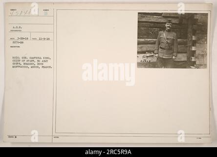 Brig. Il generale Campbell King, capo di stato maggiore, 3d Army Corps, è visto in questa immagine scattata il 9 novembre 1918, a Romagne, Sous Montfaucon, Mosa, Francia. La fotografia è stata ricevuta il 28 marzo 1919 e fa parte della A.E.F. FOTOGRAFO REC'D COLLECTION. Il numero di descrizione è 2279-D8. Foto Stock