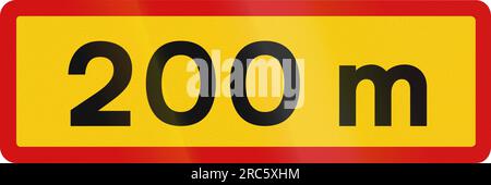 Pannello aggiuntivo per la segnaletica stradale islandese per specificare il significato degli altri segnali: 200 metri più avanti. Foto Stock