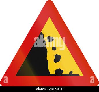 Cartello stradale in Islanda - caduta di rocce da sinistra Foto Stock