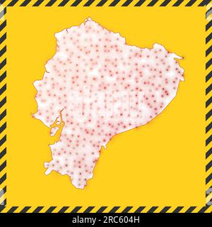 Ecuador chiuso - segno di pericolo del virus. Icona del paese di blocco. Bordo a strisce nere intorno alla mappa con il concetto di diffusione del virus. Illustrazione vettoriale. Illustrazione Vettoriale