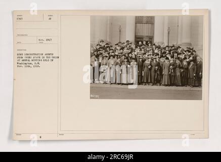 Agenti di dimostrazione a domicilio provenienti da tutti gli Stati Uniti che partecipano alla riunione annuale a Washington, D.C., 11 novembre 1918. Foto Stock