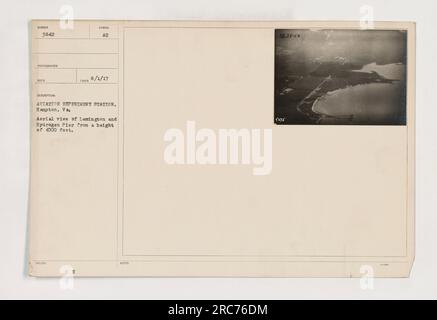 Vista aerea di Lamington e del molo Hydrogen presso la Aviation Experiment Station di Hampton, Virginia. Foto scattata il 1 agosto 1917, da un'altezza di 4000 piedi. Munger (#3842) ha catturato l'immagine. Le didascalie fanno riferimento anche a un documento di identità con foto: 8394 e 175. Foto Stock