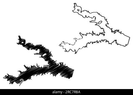 Lago Richland-Chambers Reservoir (Stati Uniti d'America, Nord America, Stati Uniti, usa, Texas) mappa vettore illustrazione, schizzo di scrittura Richland Chambers Illustrazione Vettoriale