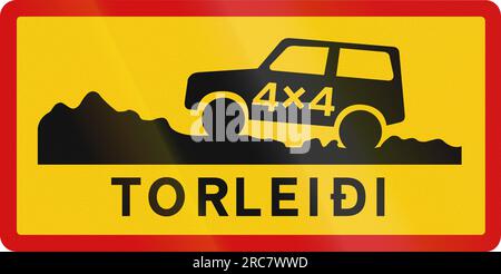 Cartello stradale supplementare con la dicitura in islandese: Mountain Track Foto Stock