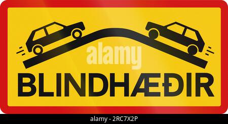 Segnaletica stradale supplementare con la dicitura in islandese: Ciechi Foto Stock