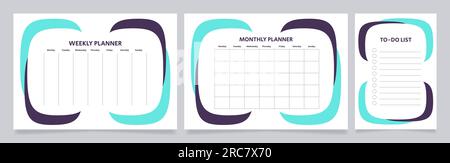 Set di modelli di progettazione del foglio di lavoro del pianificatore delle attività di lavoro Illustrazione Vettoriale