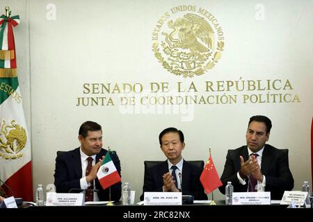 Non esclusiva: 12 luglio 2023, città del Messico, Messico: I presidenti del Senato, Alejandro Armenta, e del Consiglio di coordinamento politico del Sen Foto Stock