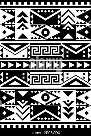 Motivo vettoriale geometrico tribale senza cuciture - moquette peruviana, tessuto azteco o stampa tessuto 2x3 in bianco e nero Illustrazione Vettoriale