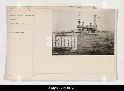 Soldati americani a bordo della U.S.S. Massachusetts durante la prima guerra mondiale La foto è stata scattata dal fotografo del Committee on Public Information nel 1918. I soldati si stanno preparando per le attività militari. Foto Stock